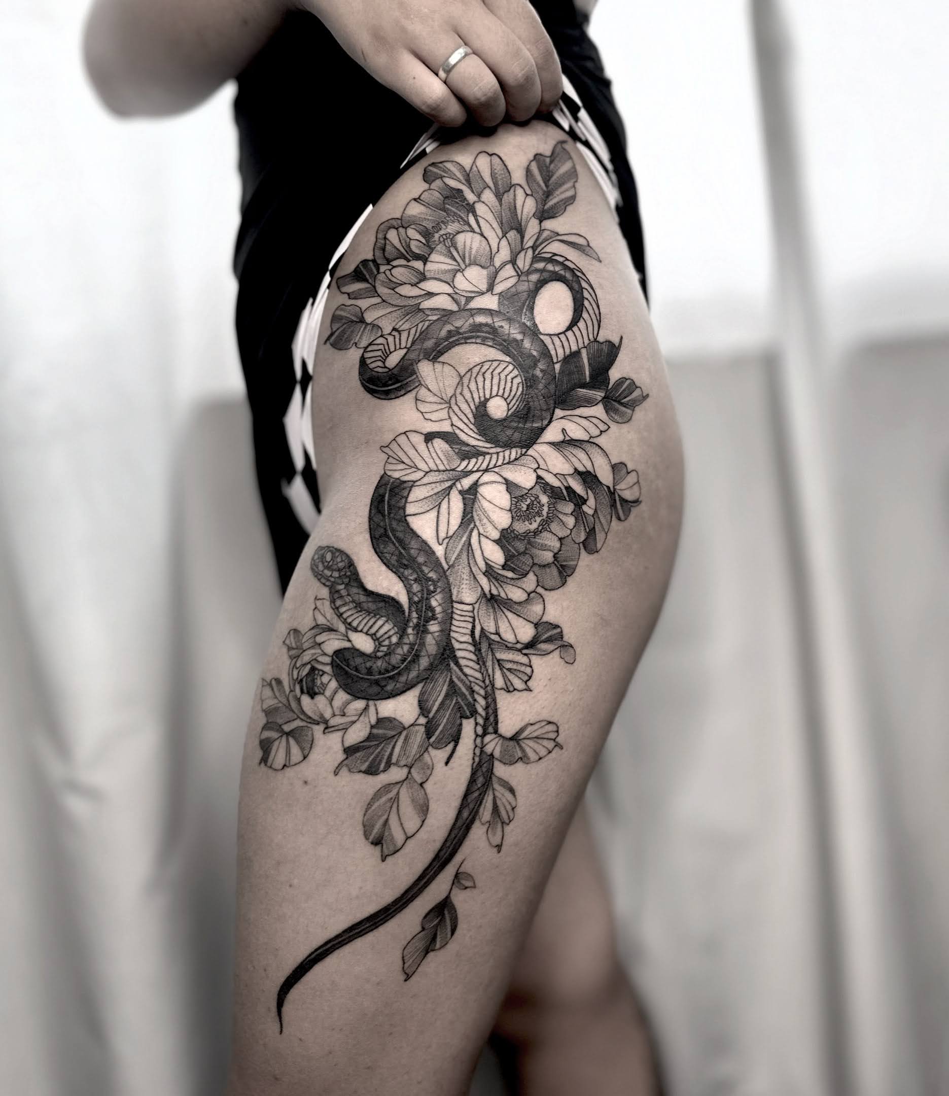 Floral Thigh Tattoo design by Diya Tattoo Artist Kathmandu Nepal